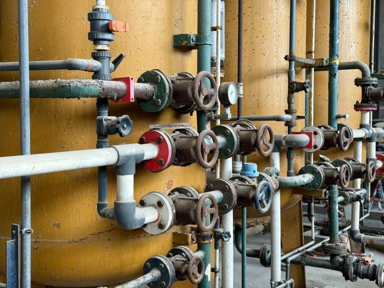 Colour-coded industrial pipework, valves and gauges