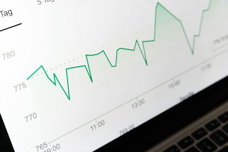 A green line graph on a white screen showing changes in a measure over time.