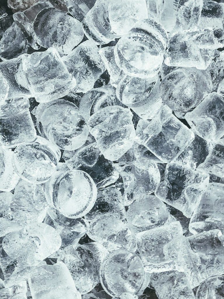 Crushed ice cubes filling the frame
