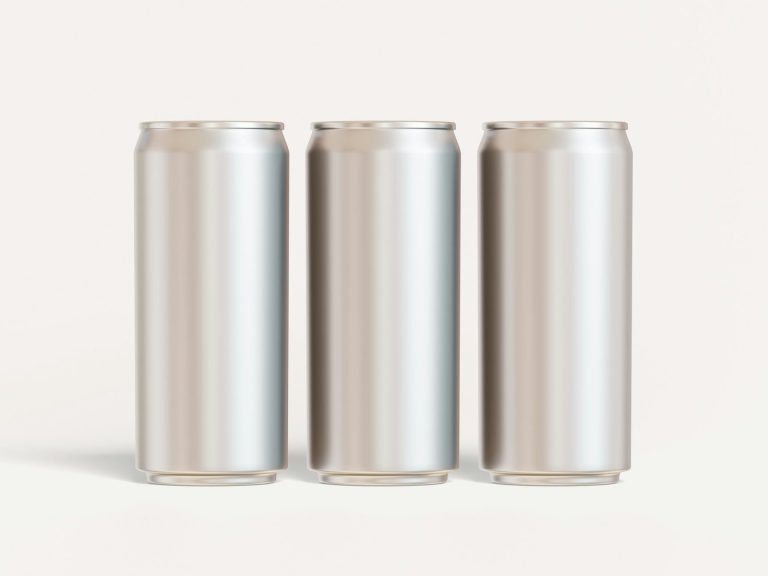 Plain unlabelled metal cans standing in a row.